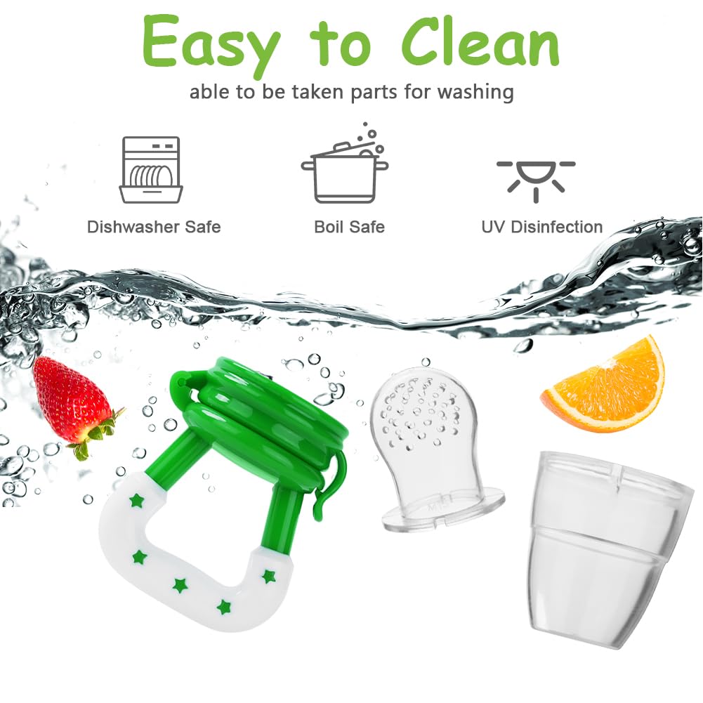 Vicloon Ciuccio per Alimenti Neonati, 3 Pezzi Ciuccio Frutta Neonati con 3 Ciuccio in Silicone(3 Taglie Differenti), Ciuccio Frutta per Bambini per Alleviare il Dolore allo Tempo, Senza BPA, 3 Colori