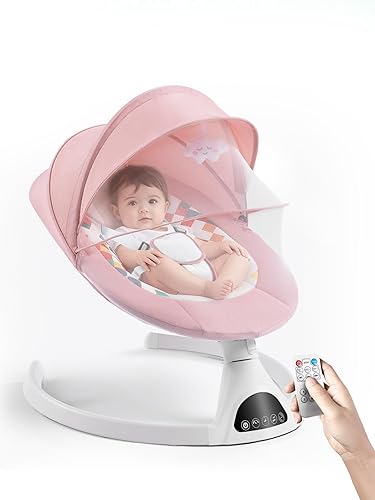 Miniatura 1 de Columpio para bebés  Mecedora eléctrica portátil con Bluetooth para bebés con 5 velocidades, arnés de 5 puntos, control remoto, temporizador y