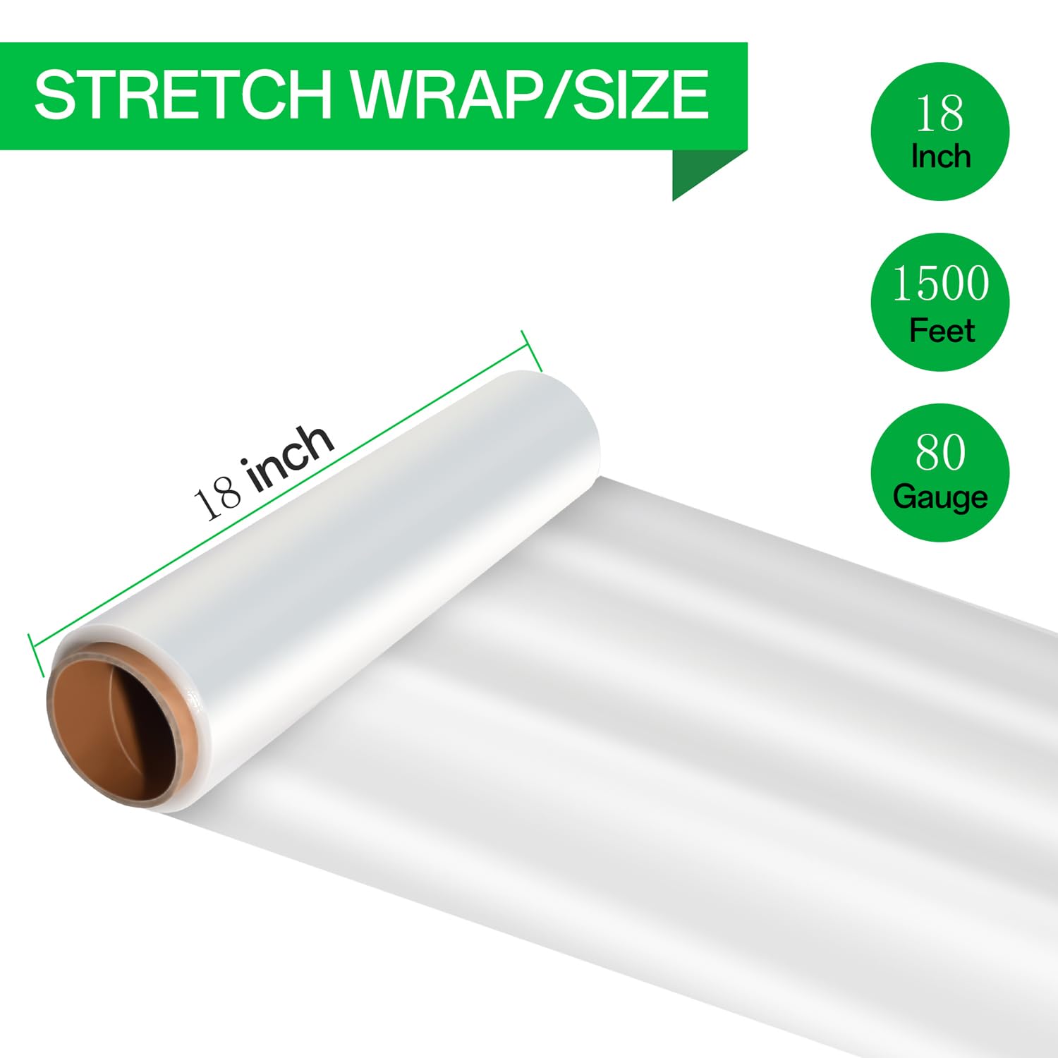 18in Stretch Wrap Roll, Heavy Duty 1500ft Shrink Wrap, Pallet Wrap 4 Pack