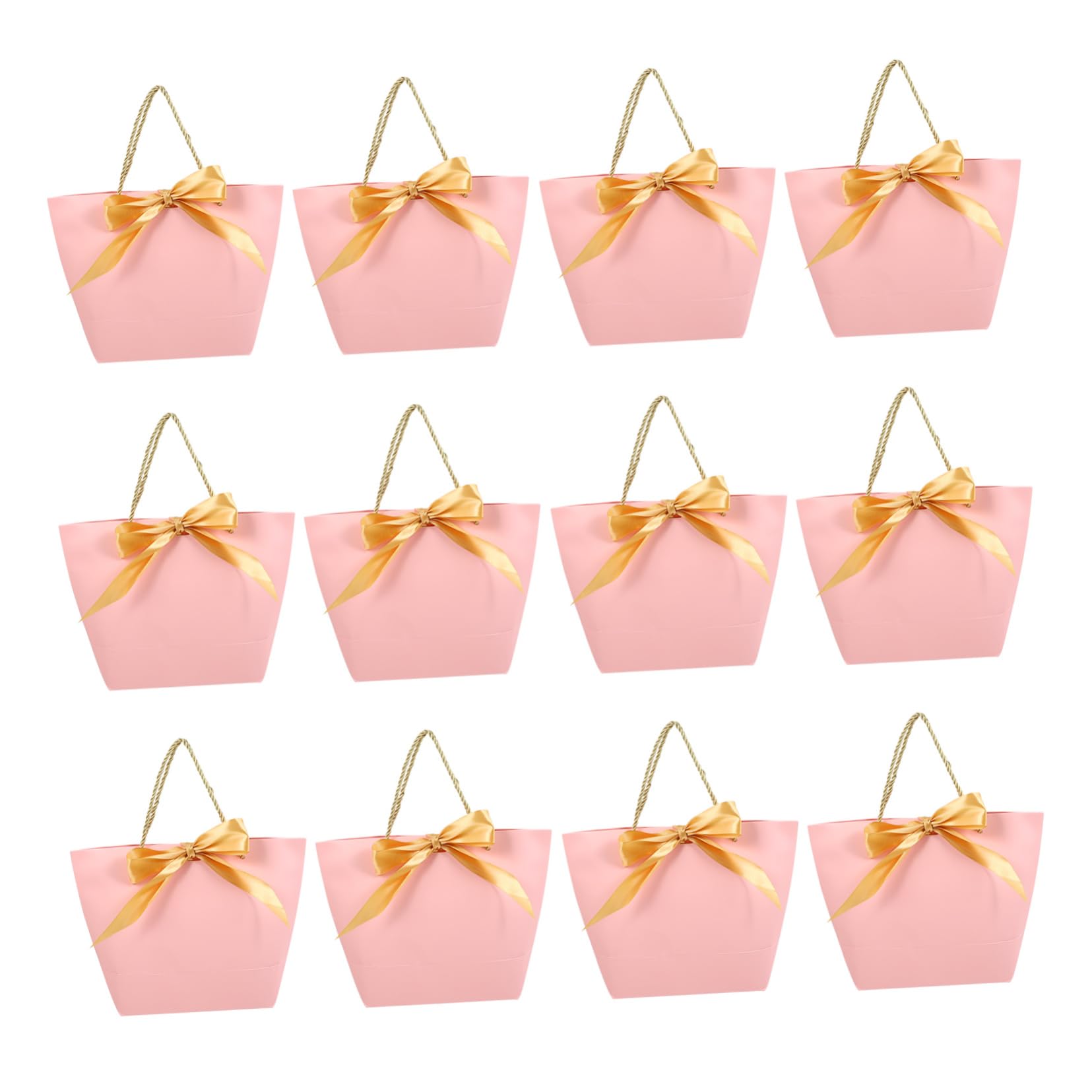 NIYANGLE Papier Verkaufstüten Wiederverwendbar Rosa 12 Stück mit Schleifenmuster Praktische Tragetaschen für Geschenke und Kleidung