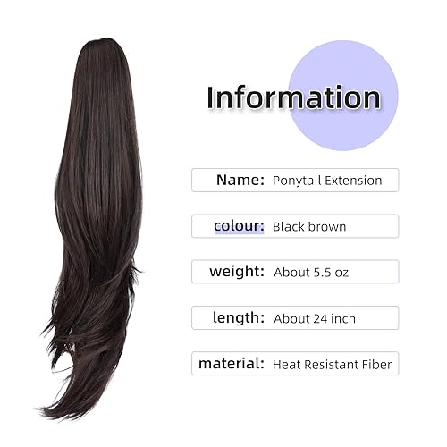 Miniatura 2 de Extensión de cola de caballo, extensiones de cabello con clip de garra de 24 pulgadas, cola de caballo larga y recta, extensión de cabello sintético