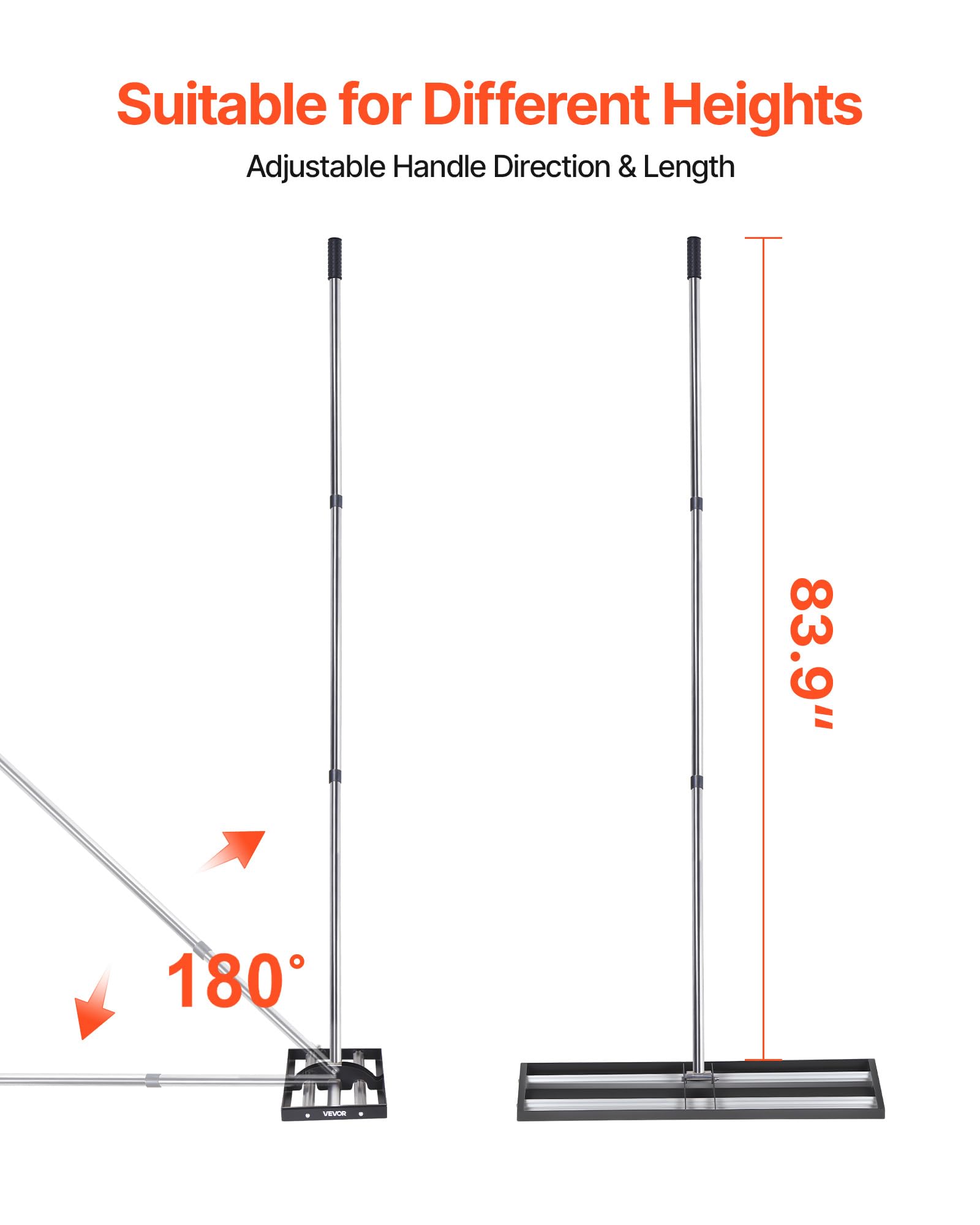 VEVOR Grabie 254 x 914 mm Rolka ze stali nierdzewnej Wyrównanie trawnika z regulowanym uchwytem 213 cm, do ogrodu na farmie pole golfowe