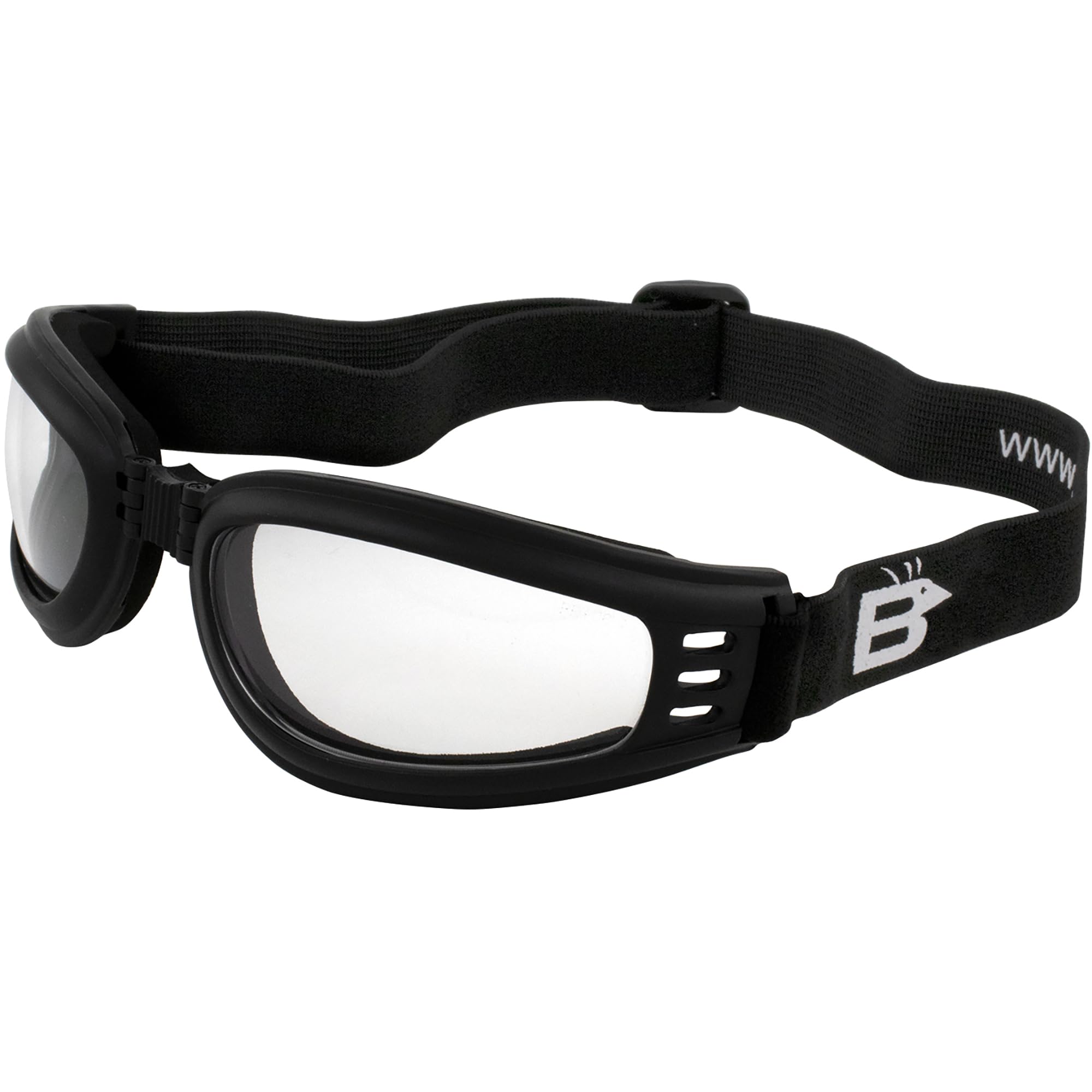 Birdz Eyewear Cardinal Padded Floating Motorcycle Goggles Black Folding Frame with Clear Lenses