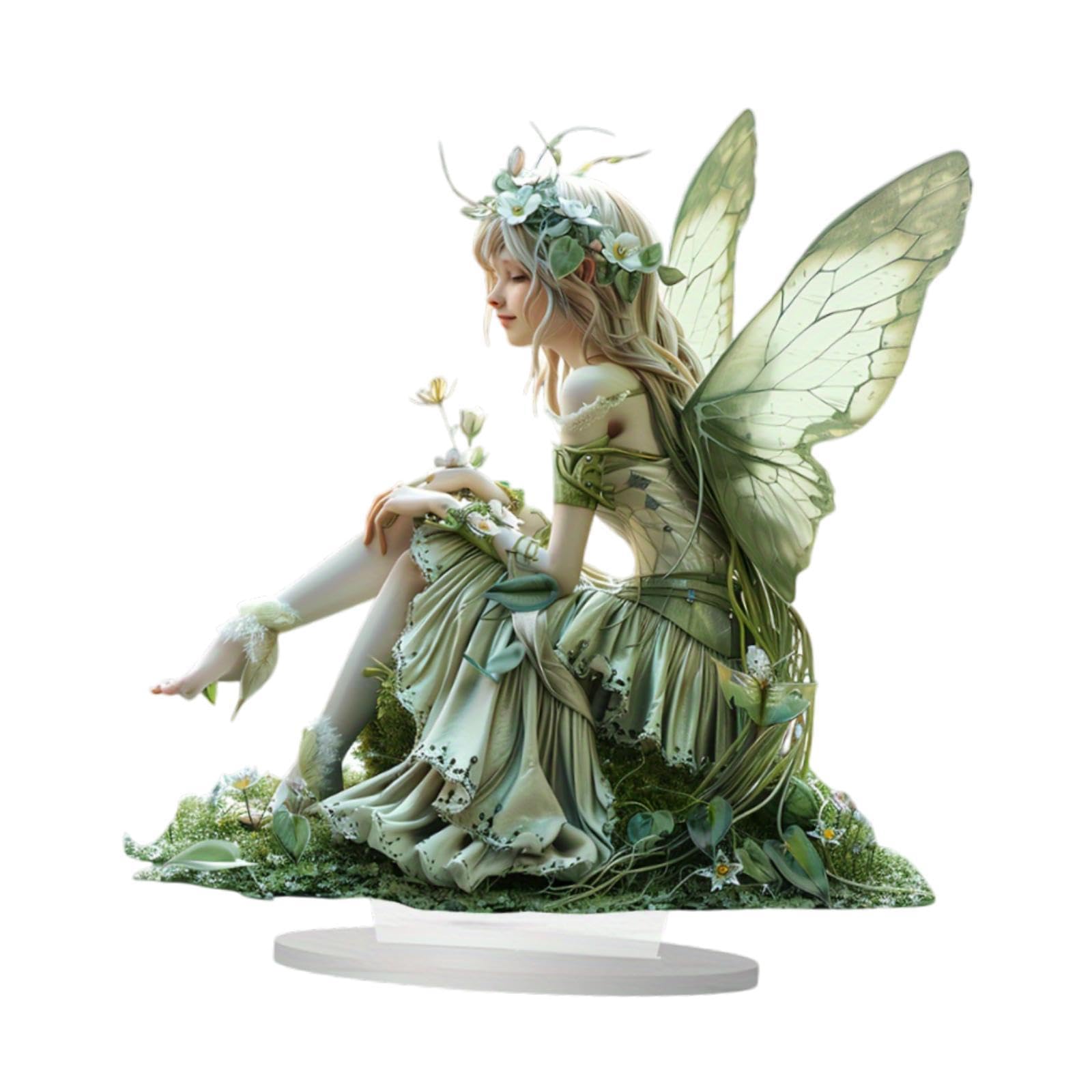 Statua Bambino Addormentato Su Foglia - Scultura Fata Per Giardino E Arredamento - Multicolore - Foto 5