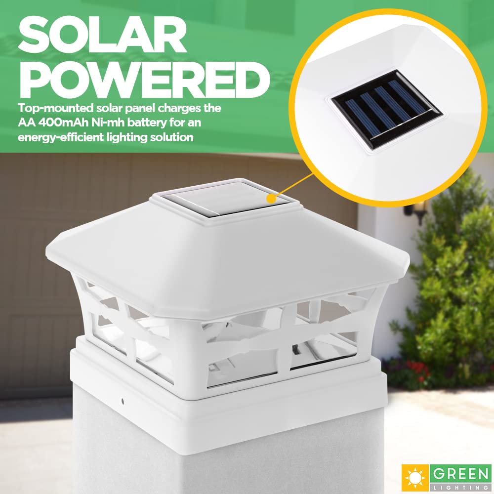 GreenLighting 6 Pack Mission Style Light Solar Powered Post Cap Light for 5 x 5 PVC Posts (White)
