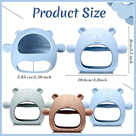 Chumia 3 Pack Teething Toys for Babies 0-6 Months Silicone Hand Teethers Baby Anti Dropping Hand Pacifiers Infant Chew Toys for Sucking Needs(Blue, Caramel, Green)