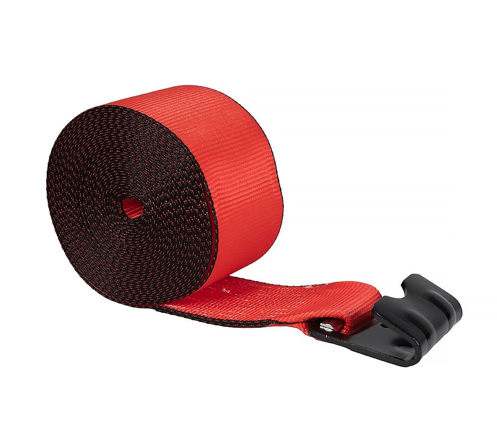 Mytee Products Cinghie per verricello da 10,2 cm x 7,6 m, rosso, resistenti, con gancio piatto, peso 2,4 kg, controllo del carico da 10,2 cm per rimorchi a pianale camion (10 pezzi)