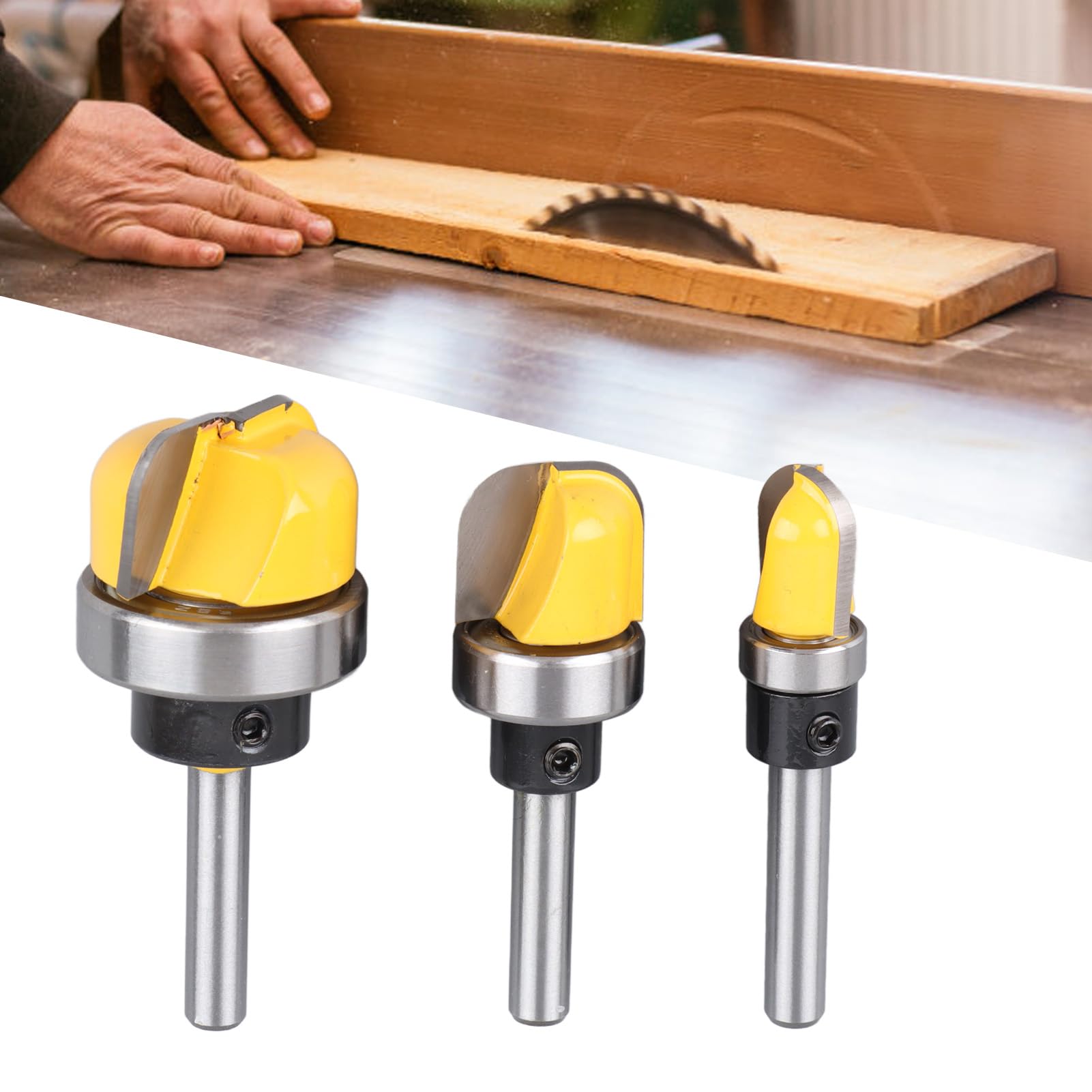 Set di Punte per Fresa per Legno Professionale in Carburo 3 Pezzi, Punte per Fresatura a Fondo Tondo con Gambo / 4 per la Lavorazione del Legno, Punte per Fresa per Ting