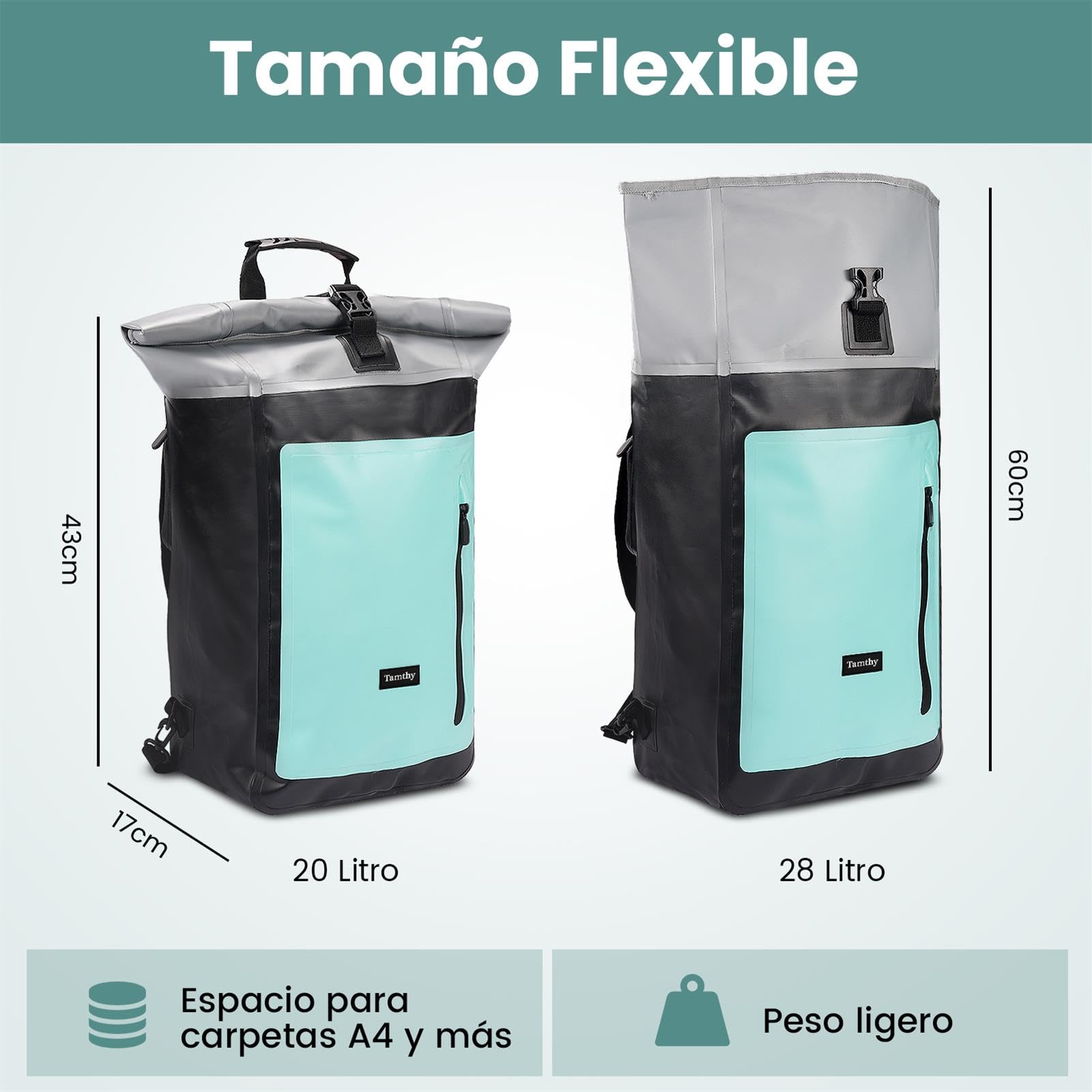 Alforjas Bicicleta 100% Impermeable Bolsa Bicicleta con Compartimento para Portátil Multifuncional 2 en 1 Mochila de Ciclismo & Bolsa para Rack Trasero de Bici para Ciclismo,Viajes (Mint, 28L)