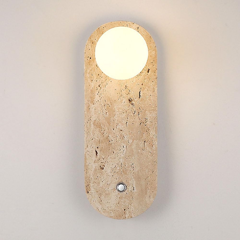 GUOGUOSM Modern Industrial Style Oval Wall Lamp, 14.9in Yellow Travertine Glass Wall Light, Hard Wire Connection Indoor Wall Sconce, Bedroom Living Room Entrance Decorative Lighting Fixtures