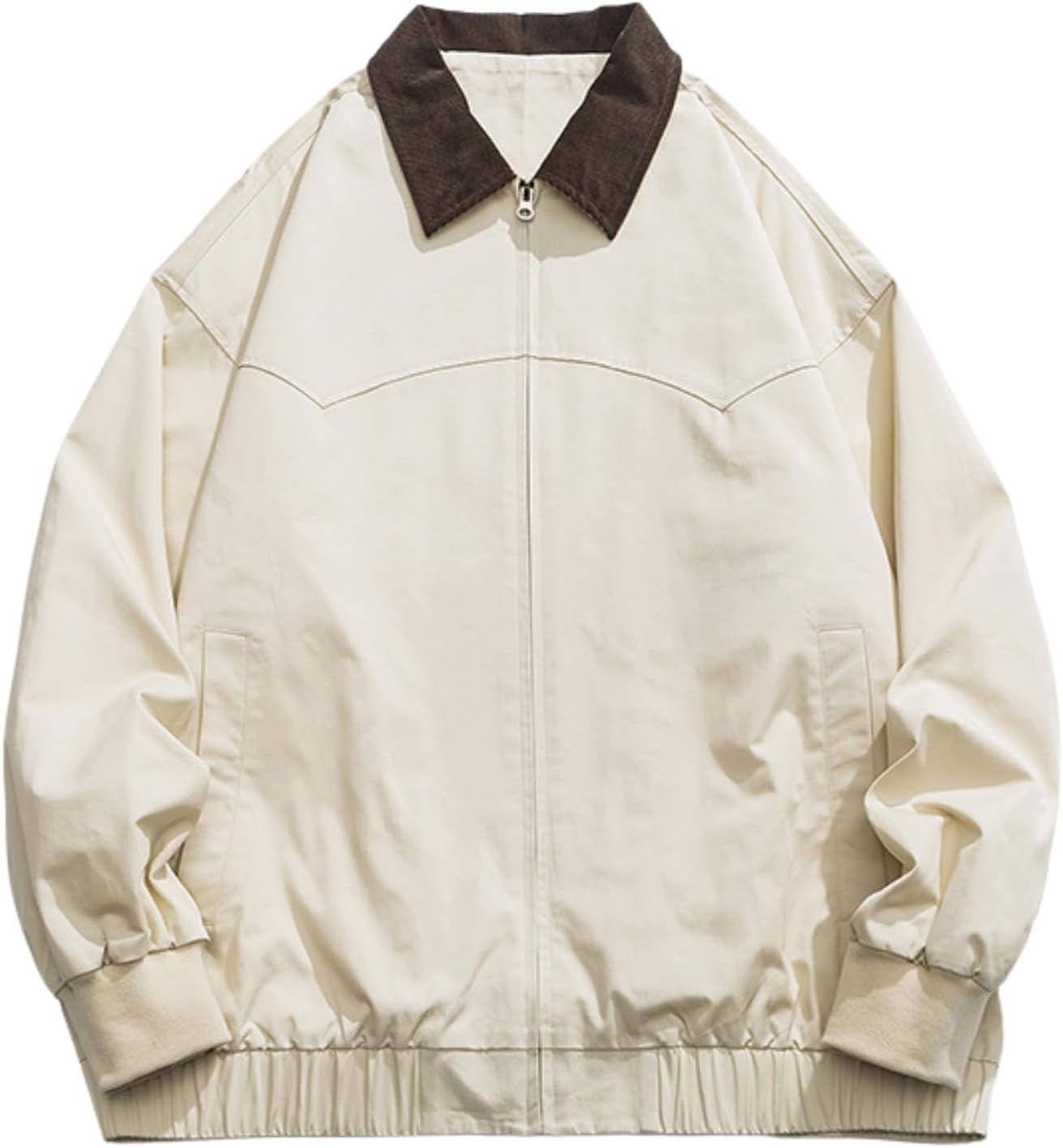 Vamtac Mens Lightweight Jackets Casual Barn Jacket Contrast Collar Vintage Coats Full Zip Up Tops Y2k Outfits