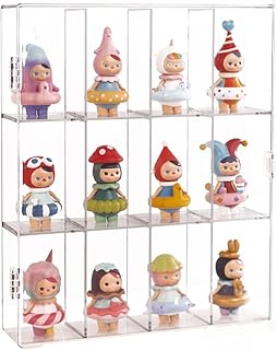 Flunyina Acrylic Display Case 12 Slots Clear Figures Display Box with Door 3-Tier Display Stand Desktop Wall Mounted Showcase Storage Organizer Dustproof Cabinet Display Rack Case for Mini Figures Toys Doll Collection (Empty Rack Only)