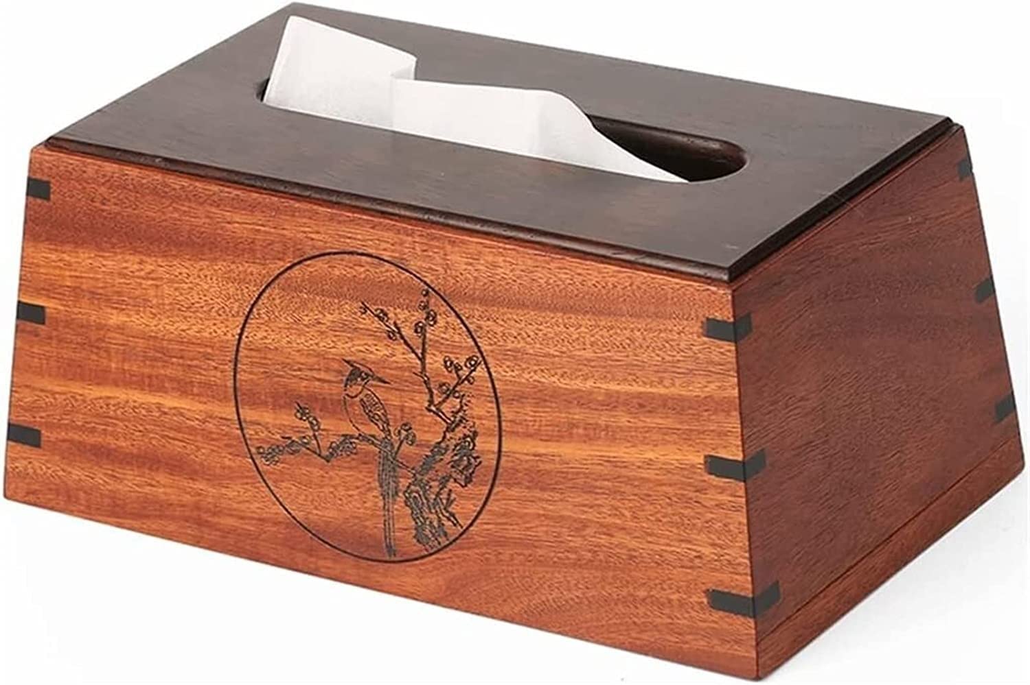 GTHTUHFD Paper Box Chinese-Style Household Solid Wood Tissue Box Inlaid Copper Flower Home Decoration Living Room Office