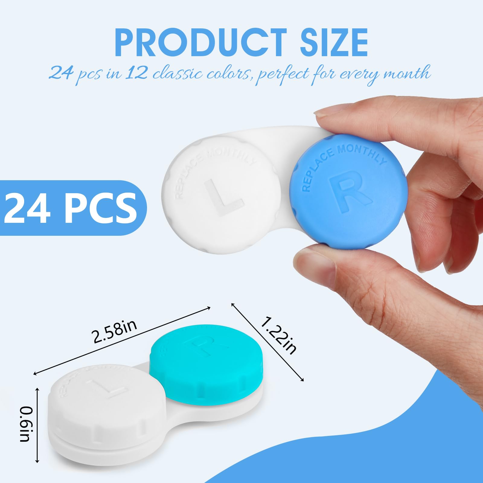 Confezione da 24 custodie colorate per lenti a contatto, scatola portaoggetti in 12 colori, a prova di perdite e durevoli, kit portatile per casa e viaggio