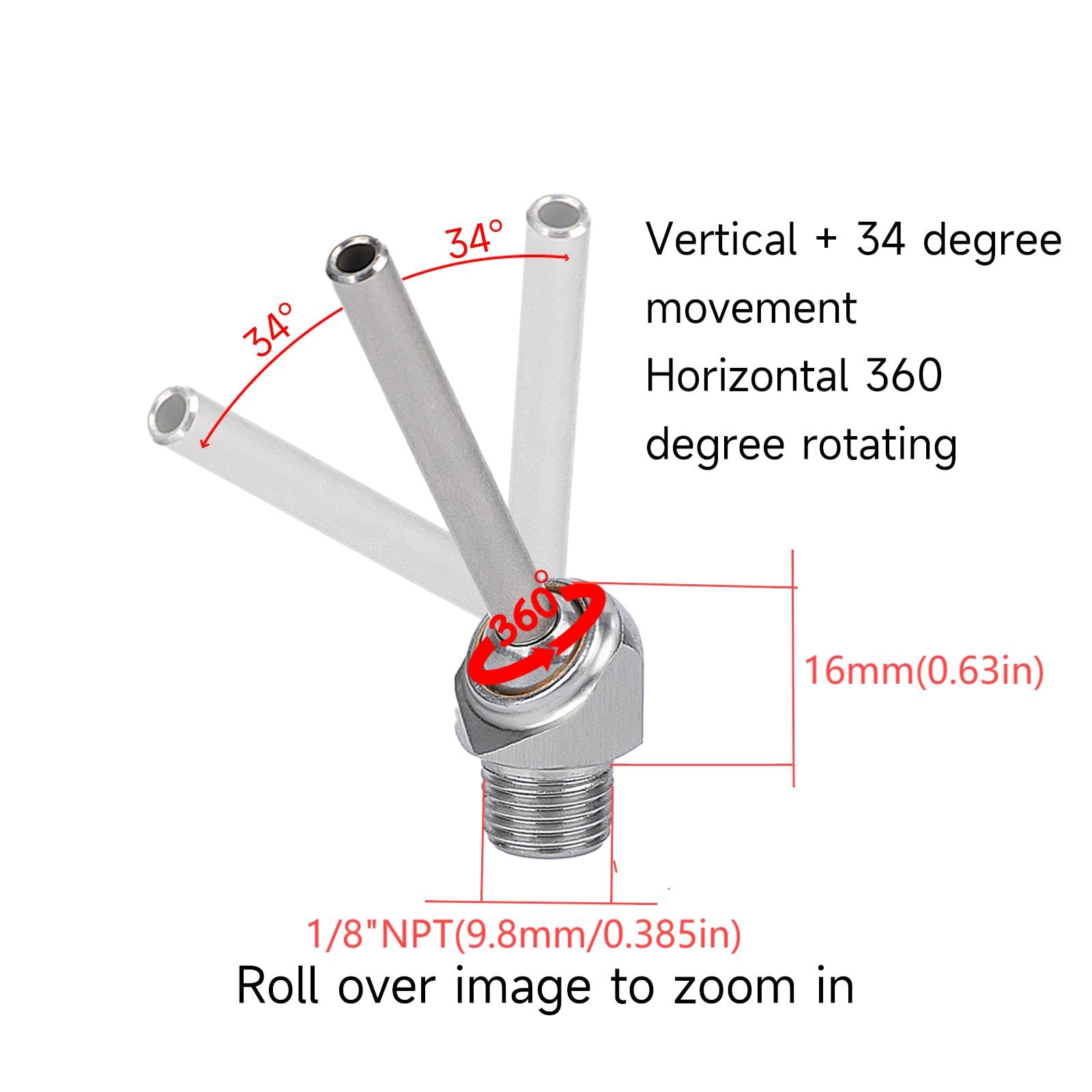 HTAN-1/8-50 DCYCBTH Lot de 5 buses de refroidissement universelles en acier inoxydable 304 NPT 10/30/50 mm, buse de refroidissement universelle, convient pour diverses machines-outils, pulvérisation