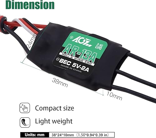 Miniatura 5 de AGFRC 13A RC ESC Athlon Run Brushless Controlador de velocidad electrónico 2-4S Lipo con 5V2A BEC para helicóptero plano de ala fija
