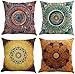 Gspirit Taie d'oreiller, Lot de 4 en Coton et Lin Imprimé Indien Hippie Bohémien Coloré Mandala Fleur Housse De Coussin carré pour Lit Voiture De La Maison Canapé 45 x 45 cm