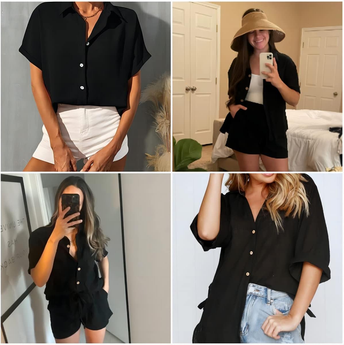 Zeagoo Black Button Up Shirt Women Blouses Summer Casual Short Sleeve Cotton Button Down Shirts Tops - Image 5