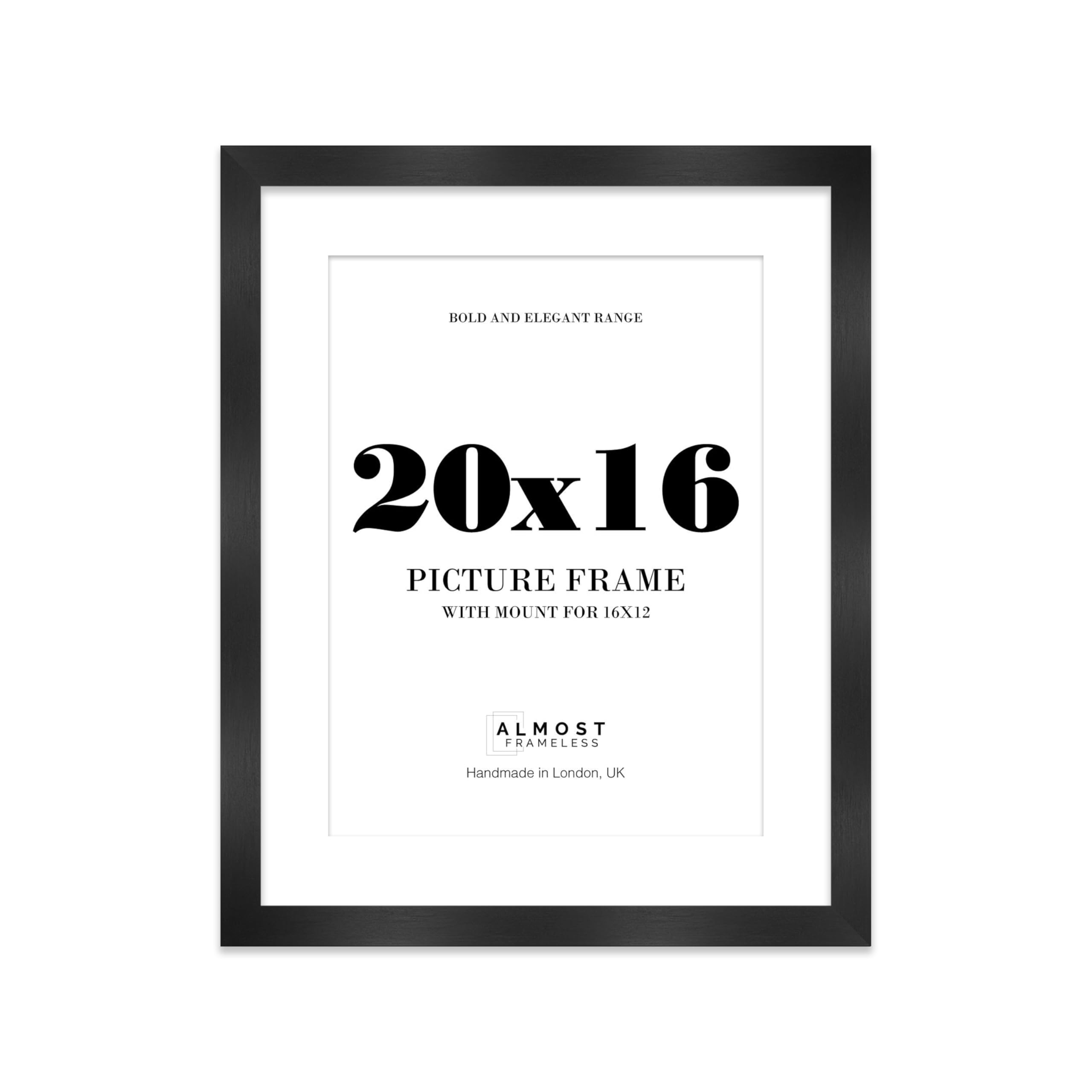 20x16 Black Frame With Mount for 16x12 Pictures 28mm Edge Portrait and Landscape Display with Wall Hooks, 1 Pack