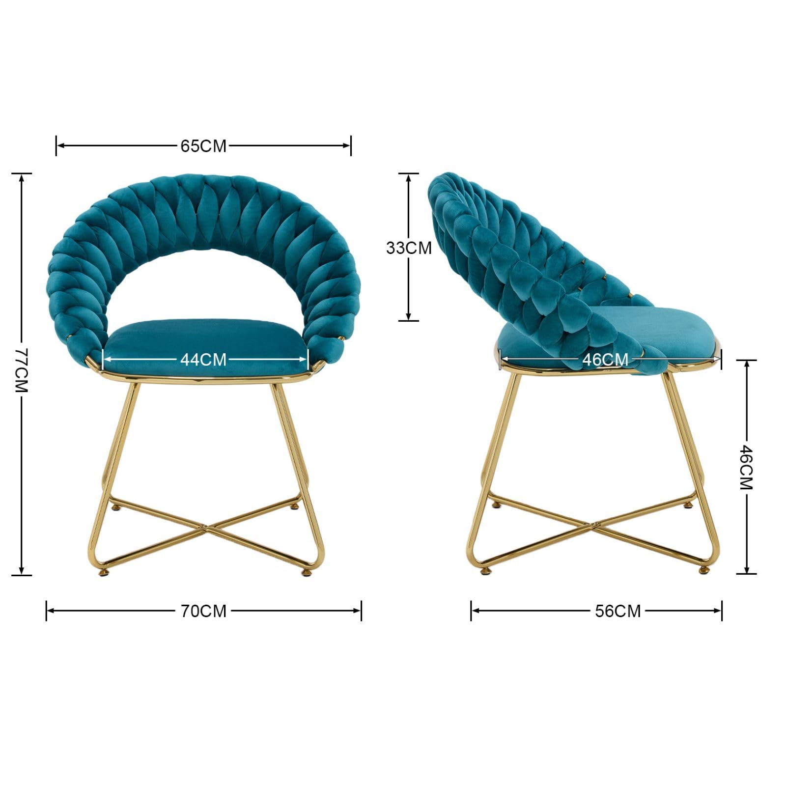 Ya-Home Set di 2 Poltrone Imbottita in Velluto Poltrona Salotto con Gambe in Metallo Oro Sedia da Salotto Moderna Poltrocina per Camera da Letto/Soggiorno, Petrolio