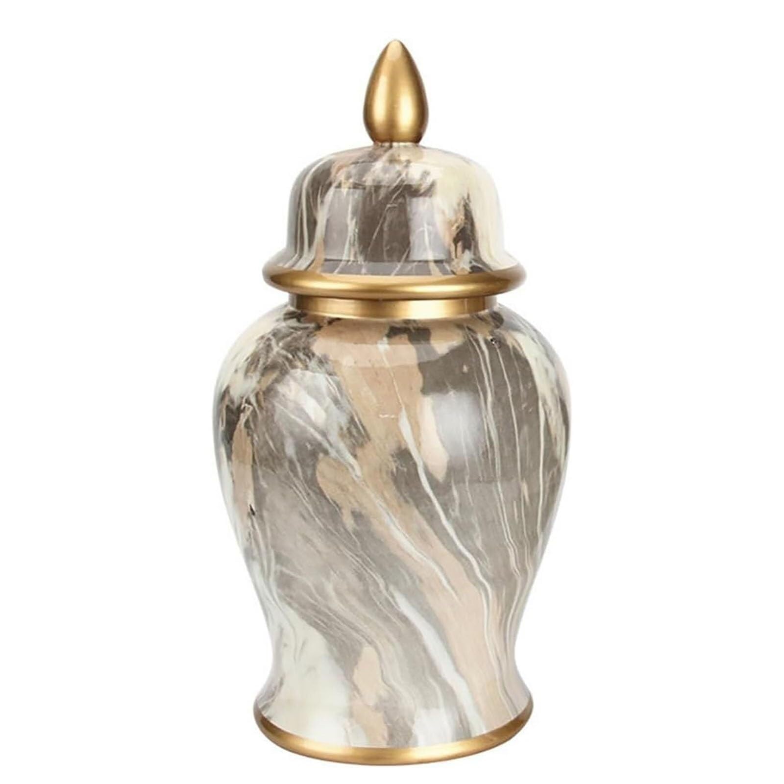 Ancient Ceramic Jar Marble Porcelain Ginger Jars with Lid Chinoiserie Decorative Jars Gold Trim Flower Vases Fashion Temple Jar(36 * 19cm)