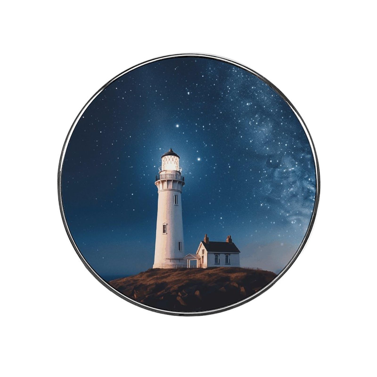 Lighthouse Under Starry Night Sky Customizable Refrigerator Magnets, Strong Magnetic Fridge Stickers, Funny Round Decorative Fridge Magnets for Home Kitchen, Whiteboard, Locker, and Office