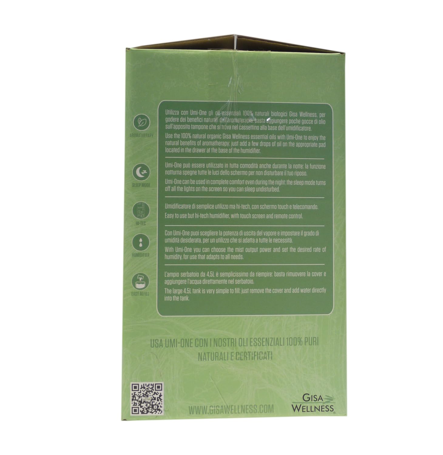 Gisa Wellness - Umi-One - Umidificatore Tecnologico ad Ultrasuoni 4,5L - Aromaterapia - Modalità Notturna - Ampio Serbatoio - Per Soggiorni, Uffici, Camera da Letto e Relax
