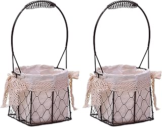 Wnvivi 2 Pcs Iron Flower Girl Baskets,4.3 Inch Bowknot Wedding Flower Baskets with Lining,Candy Petal Flower Basket Organizer for Party Holiday Decor(Style-2)
