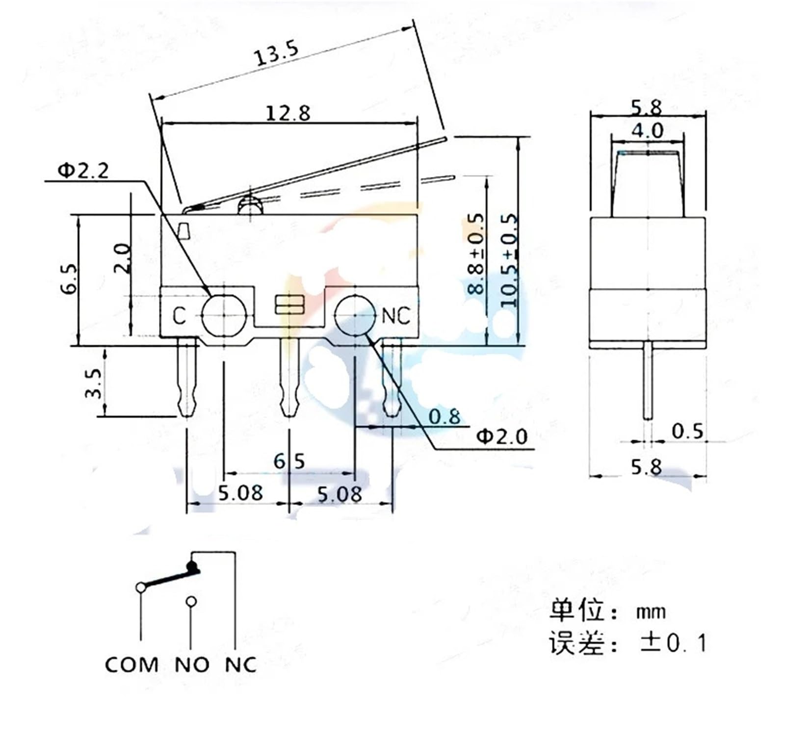 Interruptor de límite, pulsador, 1 A, 125 V CA, 3 pines, 5 unidades