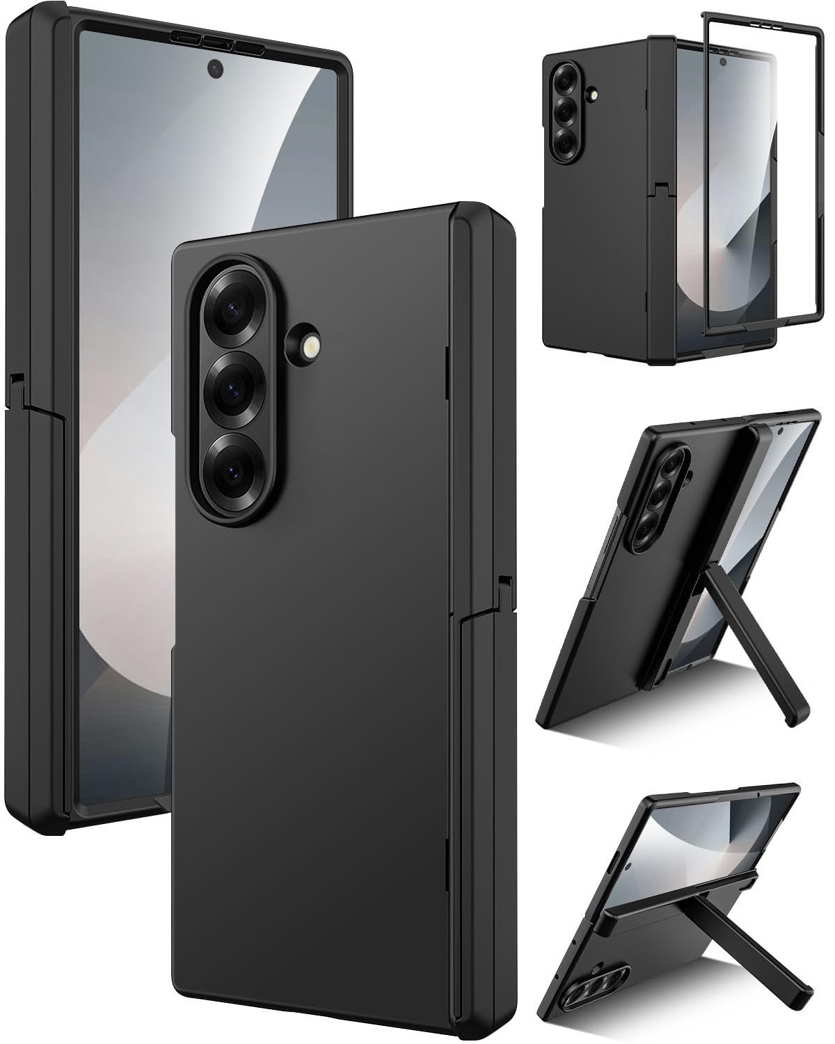 Miimall 対応 Galaxy Z Fold 7 ケース フィルム一体型 スタンド機能 ヒンジ保護 耐衝撃 衝撃保護 防塵 滑り止め 全面保護 スリム Case ギャラクシー Zフォールド7 スマホカバー Z Fold 7 携帯ケース(ブラック)