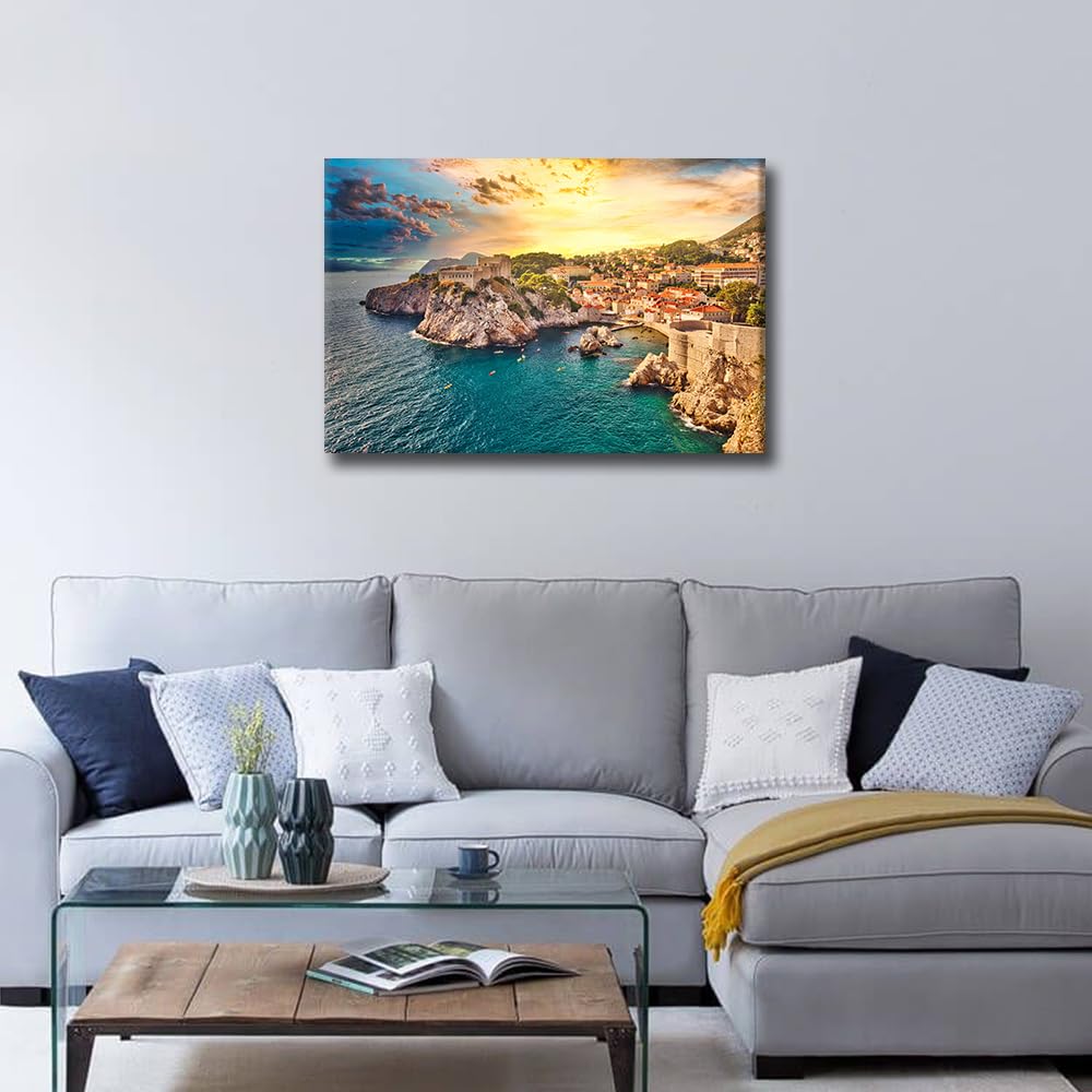 Dubrovnik Skyline Wall Art Croatia Cityscape at Sunset Pictures Print On Canvas Seaside Modern Artwork Europe City Wall Art for Living Room Office Giclee and Prints Framed Ready to Hang - Image 4