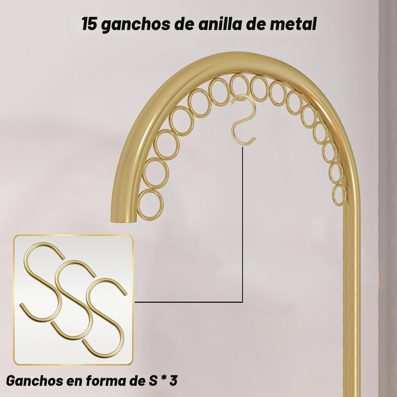 Perchero de Pie, Curvo Barra Burro Ropa Percha de Pie con 15 Redondos Ganchos y 3 S Forma Ganchos, Base de Mármol, Percheros de Pasillo para Recibidor y Dormitorio (Dorado, 50x30x162 cm)