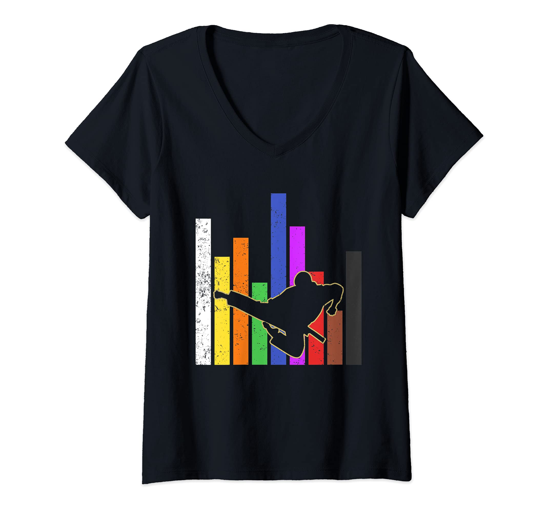 Womens Martial Arts Black Belt Sparring Athlete Colorful Karate V-Neck T-Shirt
