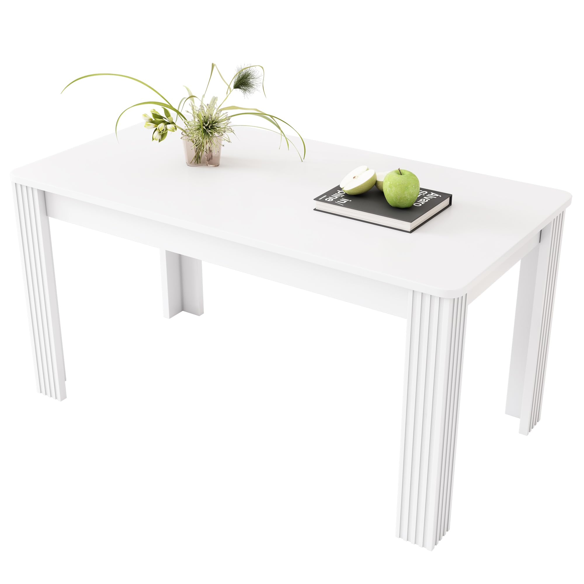 Merax Rechteckiger Esstisch für 4-6 Personen, Eichenholztisch Küchentisch Esszimmertisch für Restaurant, Wohnzimmer, Küche,Wohnzimmer, Weiß/117 * 68 * 75cm