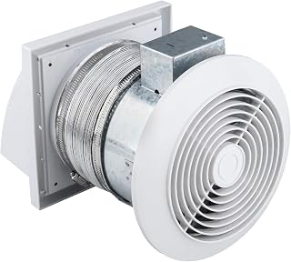 Quini 512M 6-Inch Through Wall Exhaust Fan 80 CFM 4.0 Sones - Bathroom Kitchen Garage Vent with Retractable Duct for 6-19" Walls