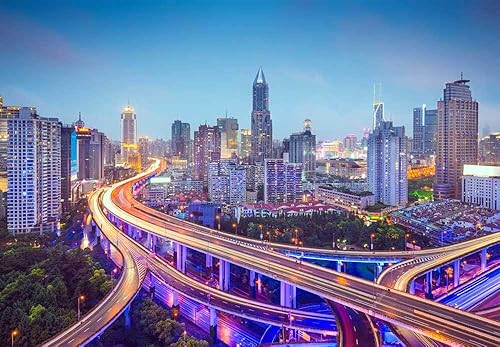 Miniatura 2 de wall26 - Mural de pared grande - Hermosos semáforos de la ciudad en carreteras y puentes por la noche  Papel pintado de vinilo autoadhesivoarte de