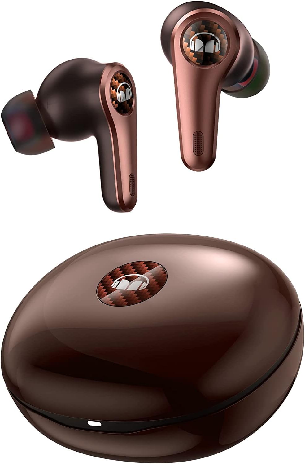 Monster Clarity 8.0 Hybrid Active Noise Cancelling Wireless Earbuds, in-Ear ANC Earphones, Bluetooth 5.2 Deep Bass Headphones with 6 Mics, 50Hours Battery Life with Wireless Charging Case (Brown)