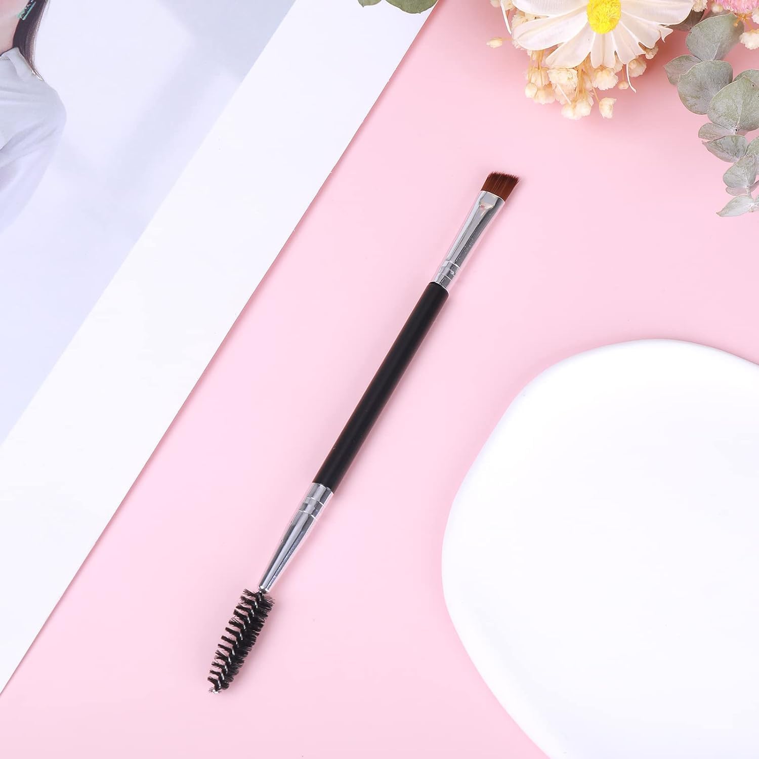 Prosopyare Double Angled Eyebrow Brushes Ultra Thin Eyebrow Brush Professional Spoolie Brush Makeup Tool for Women & Girls - Black - Image 7 thumbnail