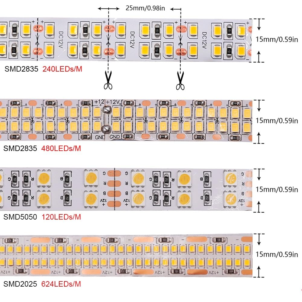 Taśma świetlna LED SMD 2835 5050 2025 240 LED 120 LED 480 LED 624 LED super jasna elastyczna taśma LED Pixel Ribbon Tape (zimna biel, SMD5050 120LED_5M 12V)