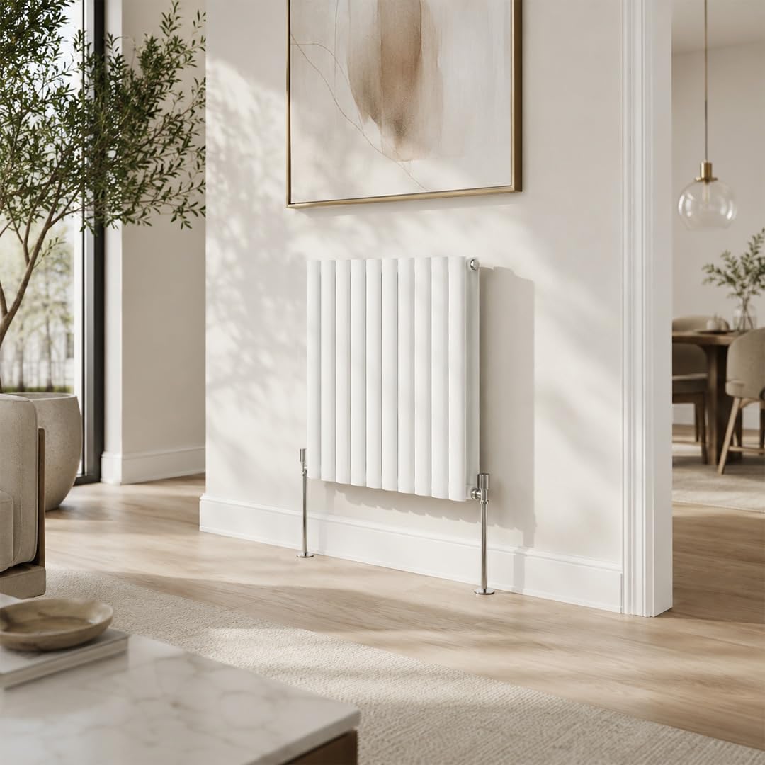 Built Right Oval Designer Radiator, Central Heating Radiator, Horizontal & Vertical Single or Double Panel Oval Tube Radiator, White or Anthracite, Multiple Sizes (White, 600 x 600 - Double)