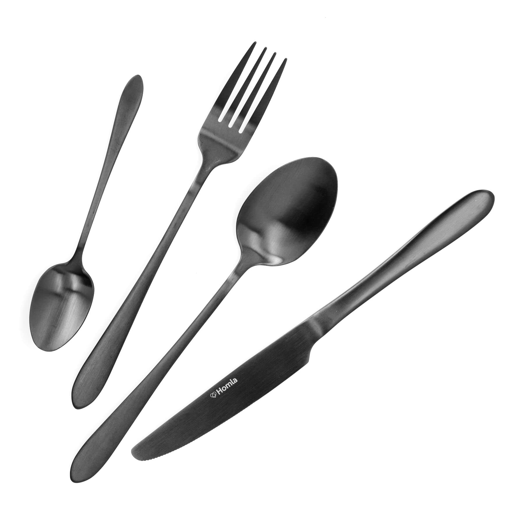 HOMLA Abele Set di Posate da 16 Pezzi - Set di Posate per 4 Persone - Quattro Cucchiai, Quattro Forchette, Quattro Coltelli, Quattro Cucchiai - Acciaio Inox - Nero