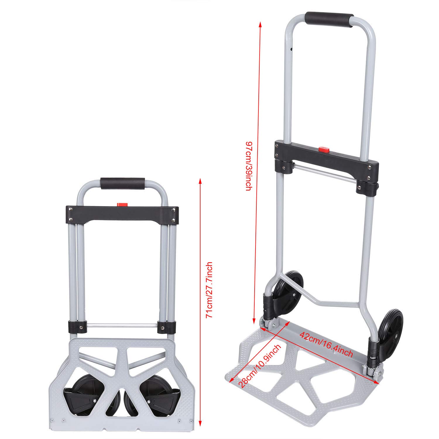 Nictemaw Diable Pliable, Chariot de Transport Pliable en Aluminium, avec Roues en Caoutchouc, avec poignée Extensible pour des Charges jusqu'à 100 kg