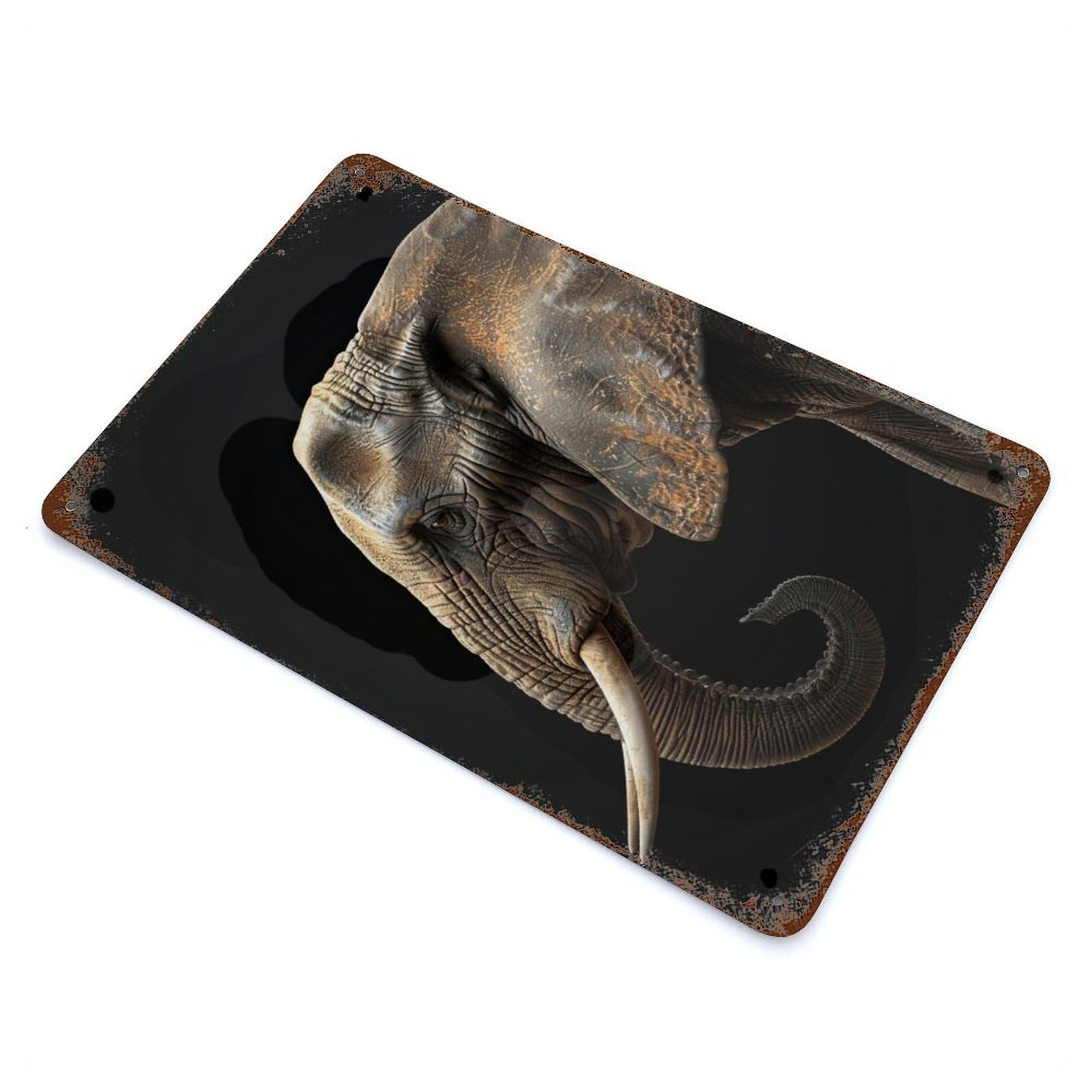 Elephant Aged Metal Wall Plaque 11.8"x7.9", for Shed, Workshop And Garage Wall Decor, Old School Wall Decor