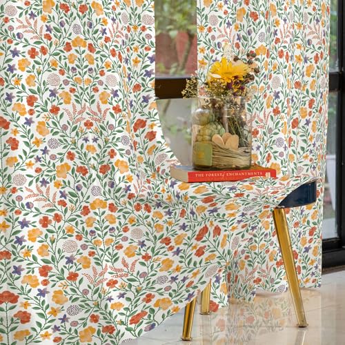 Image of Urban Space 100% Cotton Floral Curtains 8 Feet Long Set Of 2, 60-65% Room Darkening, Decorative Curtains With Eyelets /Rings For Hanging, Tieback Included (Vasant, Long Door - 8 Feet), White