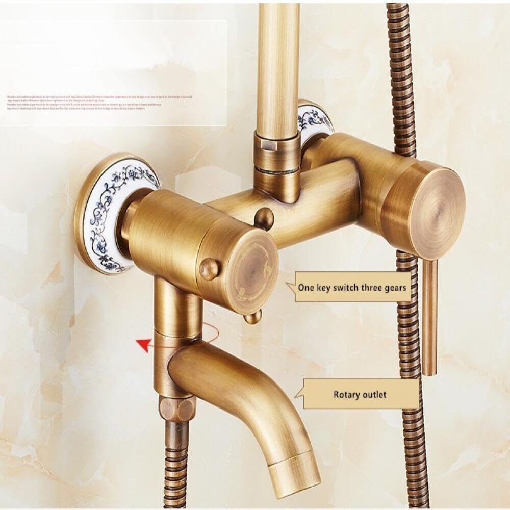 Set Doccia a Pioggia in Ottone Vintage da Parete con Miscelatore Manuale per Bagno e Vasca.
