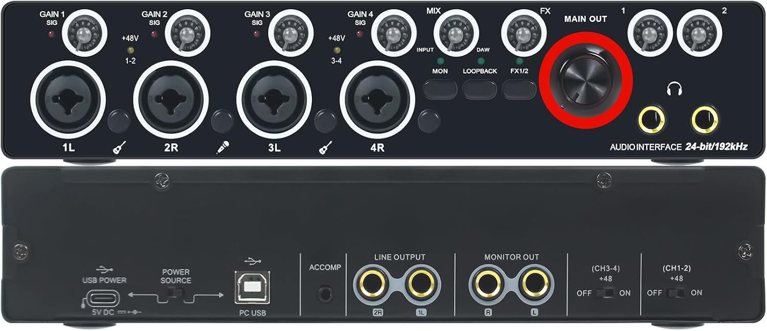 Micfuns MA01 4in/4out USB 2.0 Audio Interface with 4 mic