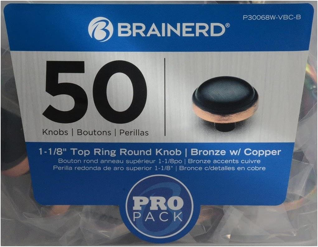 Brainerd 1-1/8 in. ( 26mm) Top Ring Round Knob, Bronze w/Copper Highlights, 50 Pack - P30068W-VBC-B