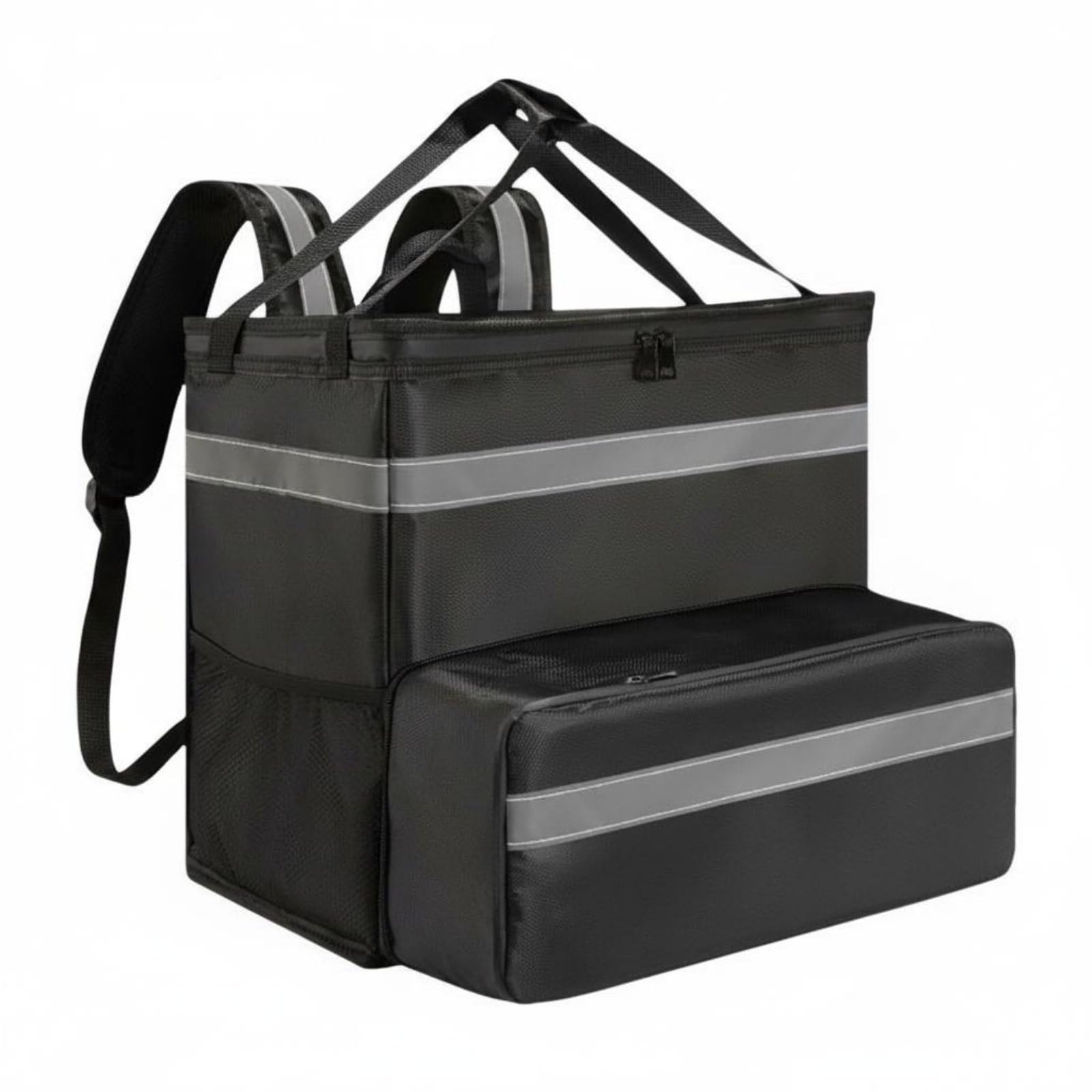 Glacière Portable Sac Isotherme Sac à, Noir, Noir Avec Bandes Réfléchissantes Argentées Avec Extension