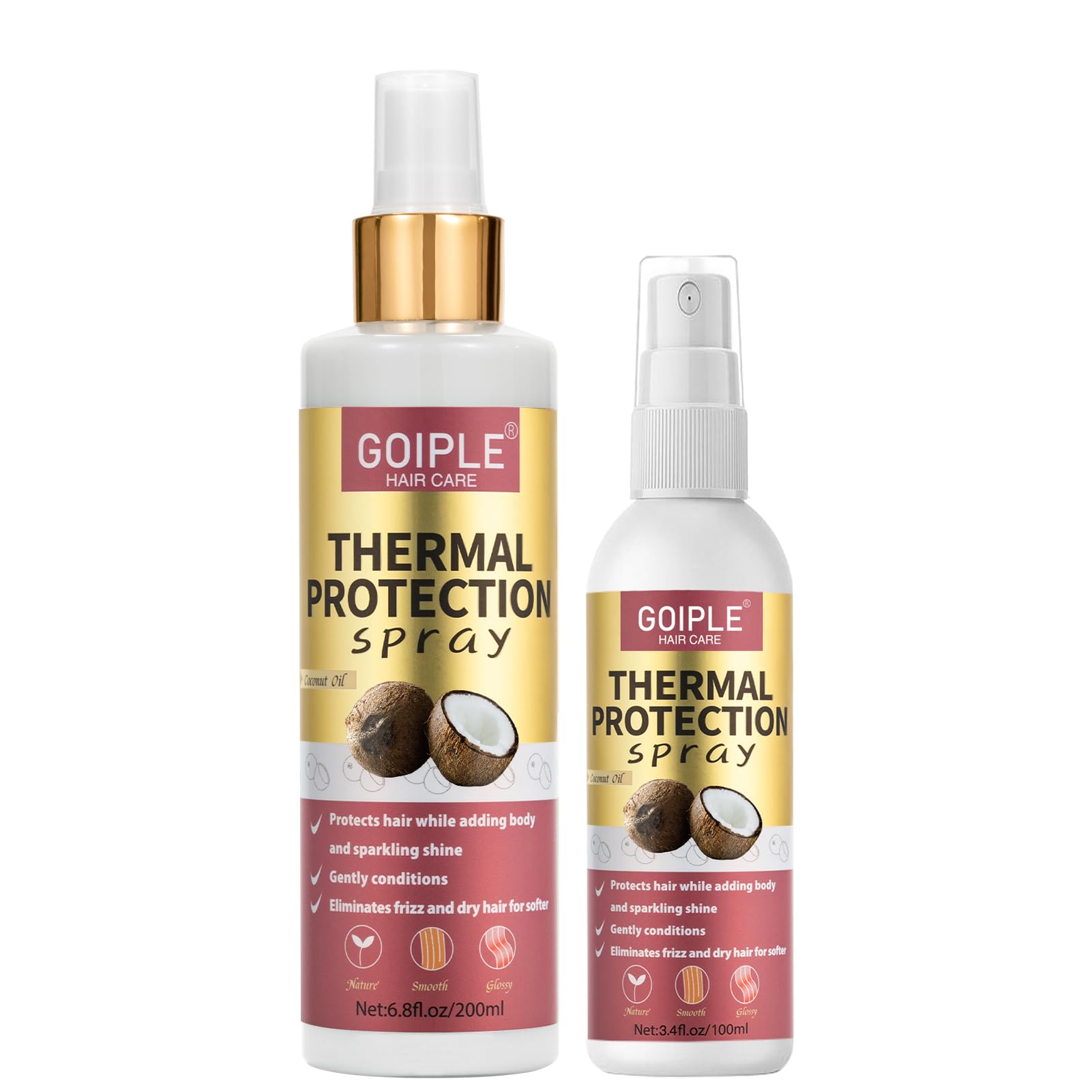 2PCS Coconut Heat Protection Spray - Thermal Protector for Hair, Travel Size, Paraben & Dye Free Treatment