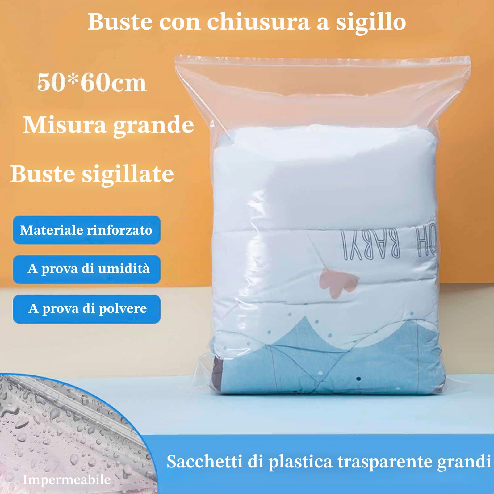 30 Pezzi Sacchetti in Plastica Trasparente Richiudibili - 50x60cm Sacchetto Sigillato,Spessa e Resistente,Borsa con Chiusura a Cerniera,per Piumini, Coperte, Deposito di Vestiti
